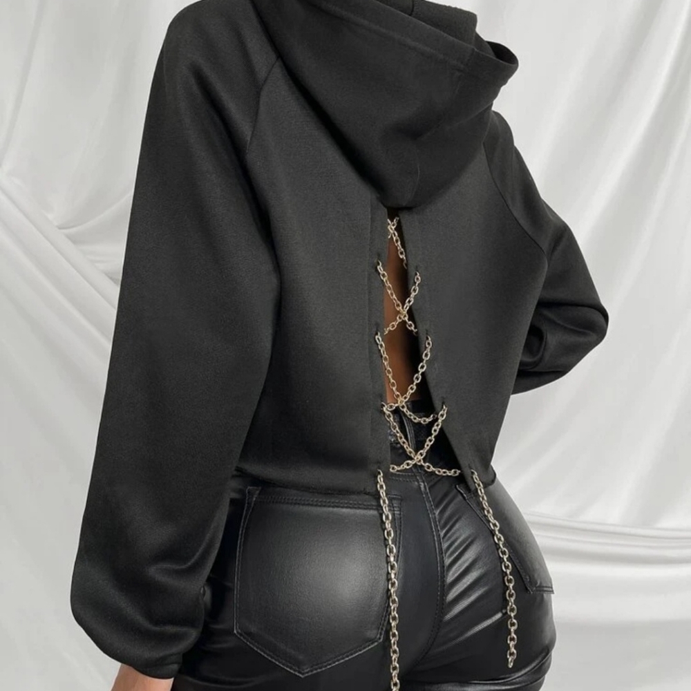5/$25 - SHEIN GREY chain back hoodie sz. L - Picture 2 of 12
